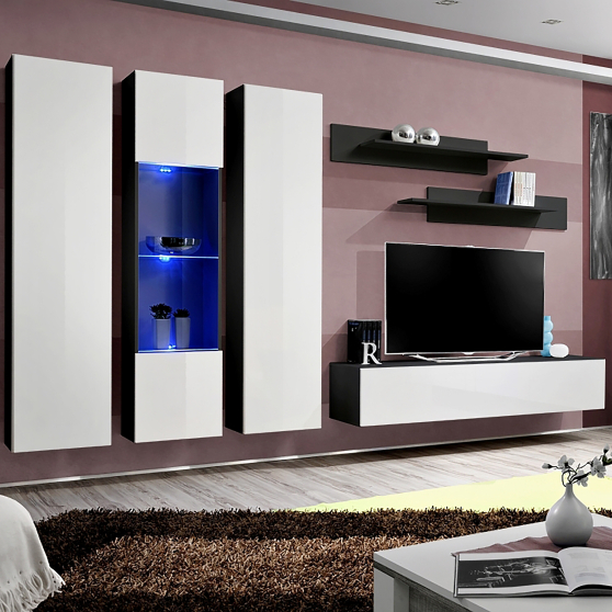 Meblościanka z oświetleniem C5 Czarny / Biały Połysk FLY CZARNY / BIAŁY POŁYSK Podstawowe