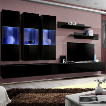 Meblościanka z oświetleniem E2 Czarny / Czarny Połysk FLY CZARNY / CZARNY POŁYSK Podstawowe