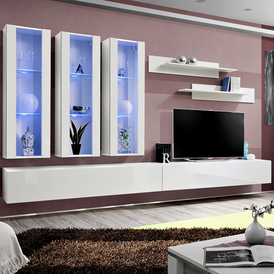 Meblościanka z oświetleniem E3 Biały / Biały Połysk FLY BIAŁY / BIAŁY POŁYSK Podstawowe