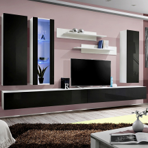 Meblościanka z oświetleniem E4 Biały / Czarny Połysk FLY BIAŁY / CZARNY POŁYSK Podstawowe