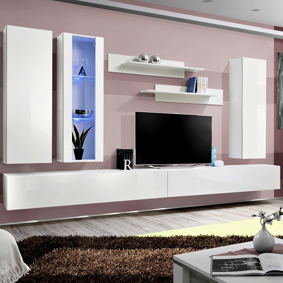 Meblościanka z oświetleniem E4 Biały / Biały Połysk FLY BIAŁY / BIAŁY POŁYSK Podstawowe