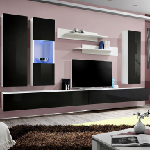 Meblościanka z oświetleniem E5 Biały / Czarny Połysk FLY BIAŁY / CZARNY POŁYSK Podstawowe