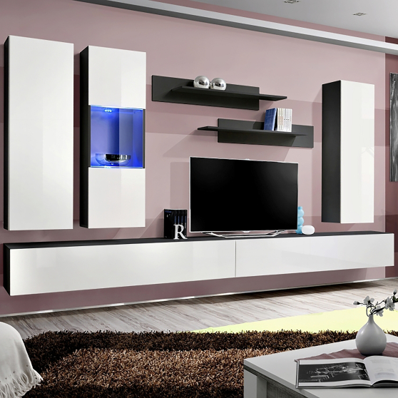 Meblościanka z oświetleniem E5 Czarny / Biały Połysk FLY CZARNY / BIAŁY POŁYSK Podstawowe