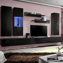 Meblościanka z oświetleniem E5 Czarny / Czarny Połysk FLY CZARNY / CZARNY POŁYSK Podstawowe