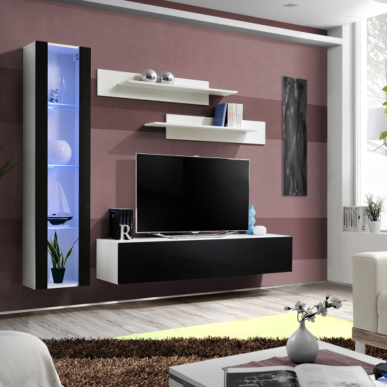 Meblościanka z oświetleniem G2 Biały / Czarny Połysk FLY BIAŁY / CZARNY POŁYSK Podstawowe