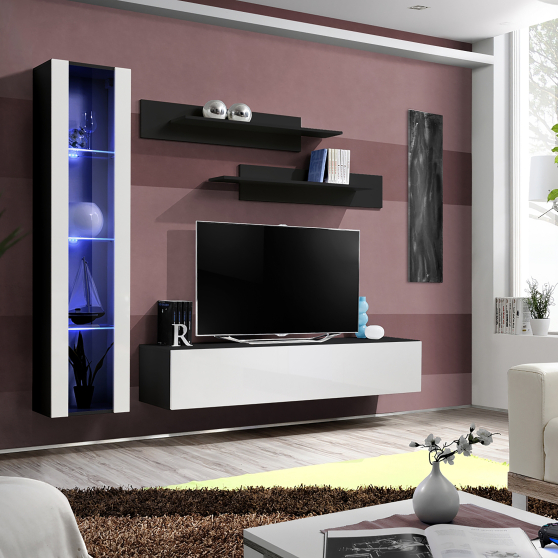 Meblościanka z oświetleniem G2 Czarny / Biały Połysk FLY CZARNY / BIAŁY POŁYSK Podstawowe