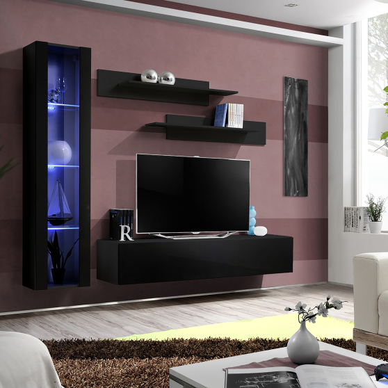 Meblościanka z oświetleniem G2 Czarny / Czarny Połysk FLY CZARNY / CZARNY POŁYSK Podstawowe