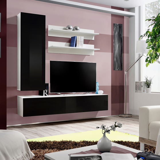 Meblościanka H1 Biały / Czarny Połysk FLY BIAŁY / CZARNY POŁYSK Podstawowe