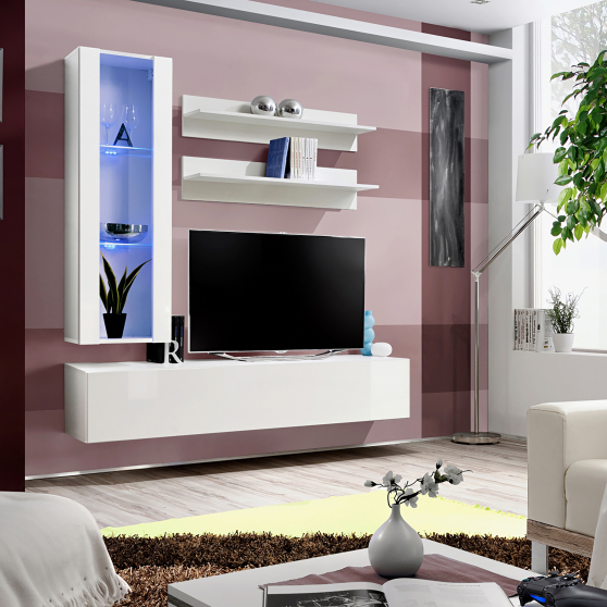 Meblościanka z oświetleniem H2 Biały / Biały Połysk FLY BIAŁY / BIAŁY POŁYSK Podstawowe