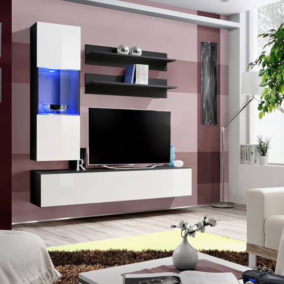 Meblościanka z oświetleniem H3 Czarny / Biały Połysk FLY CZARNY / BIAŁY POŁYSK Podstawowe