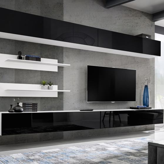 Meblościanka I1 Biały / Czarny Połysk FLY BIAŁY / CZARNY POŁYSK Podstawowe