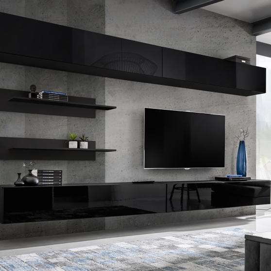 Meblościanka I1 Czarny / Czarny Połysk FLY CZARNY / CZARNY POŁYSK Podstawowe