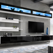 Meblościanka z oświetleniem I2 Biały / Czarny Połysk FLY BIAŁY / CZARNY POŁYSK Podstawowe