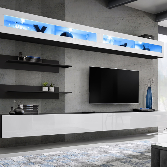 Meblościanka z oświetleniem I2 Czarny / Biały Połysk FLY CZARNY / BIAŁY POŁYSK Podstawowe