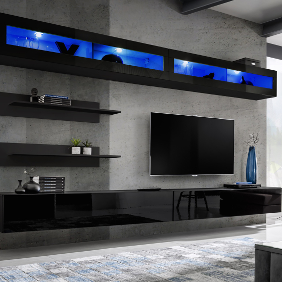 Meblościanka z oświetleniem I2 Czarny / Czarny Połysk FLY CZARNY / CZARNY POŁYSK Podstawowe