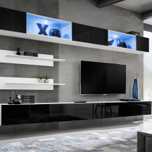 Meblościanka z oświetleniem I3 Biały / Czarny Połysk FLY BIAŁY / CZARNY POŁYSK Podstawowe