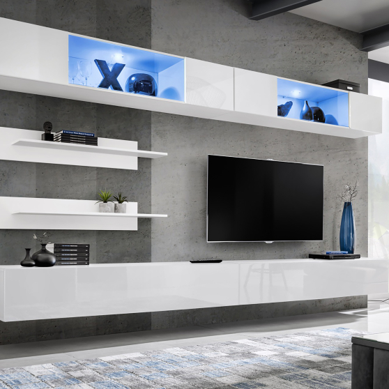 Meblościanka z oświetleniem I3 Biały / Biały Połysk FLY BIAŁY / BIAŁY POŁYSK Podstawowe