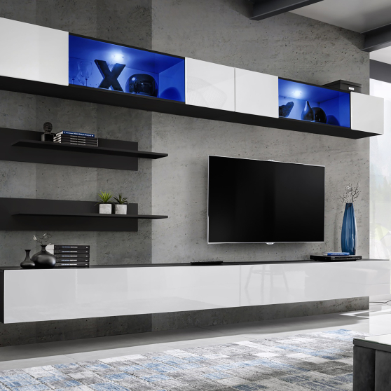 Meblościanka z oświetleniem I3 Czarny / Biały Połysk FLY CZARNY / BIAŁY POŁYSK Podstawowe