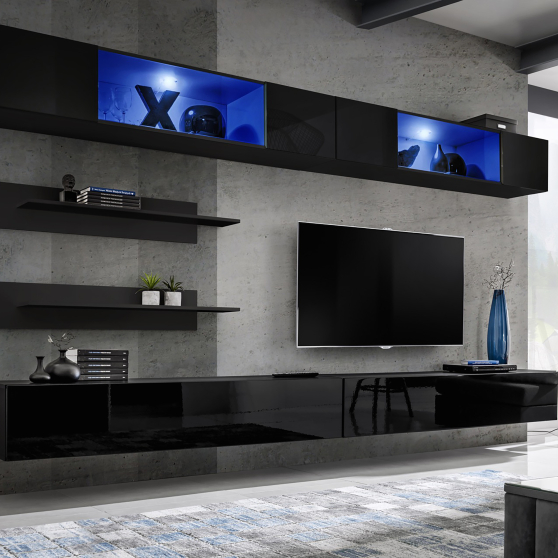 Meblościanka z oświetleniem I3 Czarny / Czarny Połysk FLY CZARNY / CZARNY POŁYSK Podstawowe