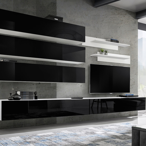 Meblościanka J1 Biały / Czarny Połysk FLY BIAŁY / CZARNY POŁYSK Podstawowe