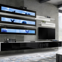 Meblościanka z oświetleniem J2 Biały / Czarny Połysk FLY BIAŁY / CZARNY POŁYSK Podstawowe