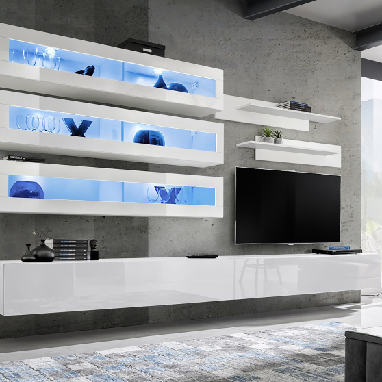 Meblościanka z oświetleniem J2 Biały / Biały Połysk FLY BIAŁY / BIAŁY POŁYSK Podstawowe