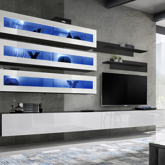 Meblościanka z oświetleniem J2 Czarny / Biały Połysk FLY CZARNY / BIAŁY POŁYSK Podstawowe