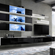 Meblościanka z oświetleniem J3 Biały / Czarny Połysk FLY BIAŁY / CZARNY POŁYSK Podstawowe