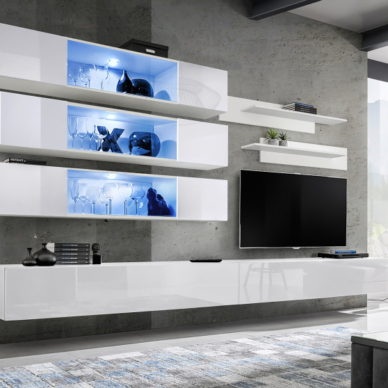 Meblościanka z oświetleniem J3 Biały / Biały Połysk FLY BIAŁY / BIAŁY POŁYSK Podstawowe