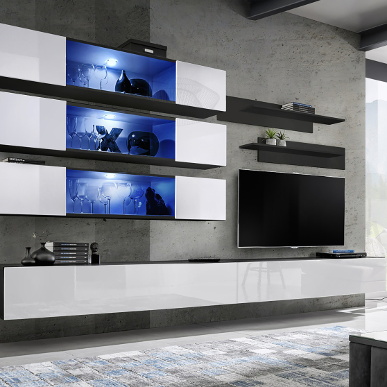 Meblościanka z oświetleniem J3 Czarny / Biały Połysk FLY CZARNY / BIAŁY POŁYSK Podstawowe