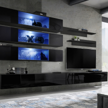 Meblościanka z oświetleniem J3 Czarny / Czarny Połysk FLY CZARNY / CZARNY POŁYSK Podstawowe