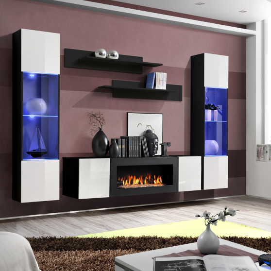 Meblościanka z oświetleniem M3 Czarny / Biały Połysk FLY CZARNY / BIAŁY POŁYSK Podstawowe