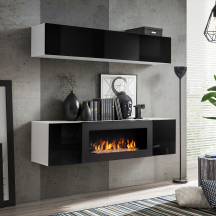 Meblościanka z biokominkiem N1 Biały / Czarny Połysk FLY BIAŁY / CZARNY POŁYSK Podstawowe