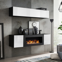 Meblościanka z biokominkiem N1 Czarny / Biały Połysk FLY CZARNY / BIAŁY POŁYSK Podstawowe
