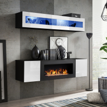 Meblościanka z biokominkiem N2 Czarny / Biały Połysk FLY CZARNY / BIAŁY POŁYSK Podstawowe