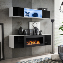 Meblościanka z biokominkiem N3 Biały / Czarny Połysk FLY BIAŁY / CZARNY POŁYSK Podstawowe