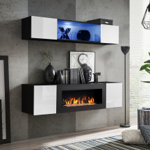Meblościanka z biokominkiem N3 Czarny / Biały Połysk FLY CZARNY / BIAŁY POŁYSK Podstawowe