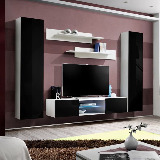 Meblościanka O1 Biały / Czarny Połysk FLY BIAŁY / CZARNY POŁYSK Podstawowe