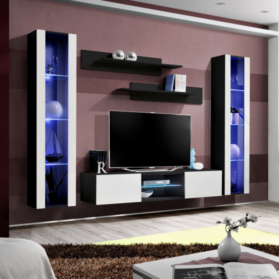 Meblościanka z oświetleniem O2 Czarny / Biały Połysk FLY CZARNY / BIAŁY POŁYSK Podstawowe