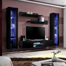 Meblościanka z oświetleniem O2 Czarny / Czarny Połysk FLY CZARNY / CZARNY POŁYSK Podstawowe