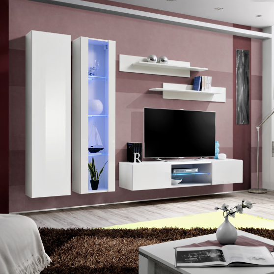 Meblościanka z oświetleniem O4 Biały / Biały Połysk FLY BIAŁY / BIAŁY POŁYSK Podstawowe