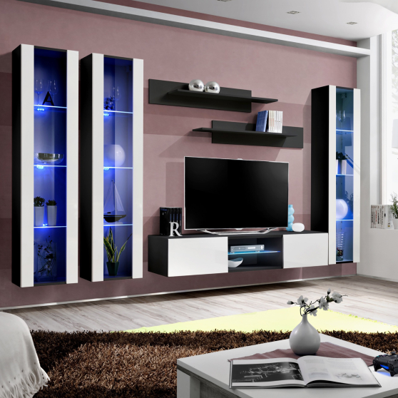 Meblościanka z oświetleniem P2 Czarny / Biały Połysk FLY CZARNY / BIAŁY POŁYSK Podstawowe