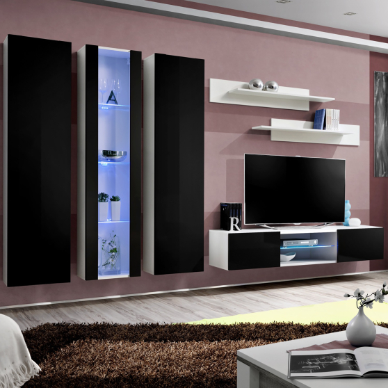 Meblościanka z oświetleniem P4 Biały / Czarny Połysk FLY BIAŁY / CZARNY POŁYSK Podstawowe