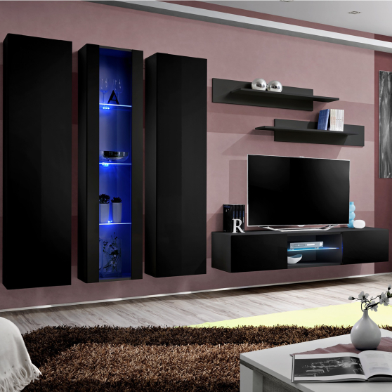 Meblościanka z oświetleniem P4 Czarny / Czarny Połysk FLY CZARNY / CZARNY POŁYSK Podstawowe