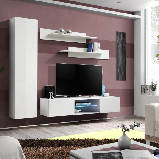 Meblościanka z oświetleniem R1 Biały / Biały Połysk FLY BIAŁY / BIAŁY POŁYSK Podstawowe