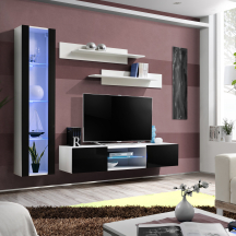 Meblościanka z oświetleniem R2 Biały / Czarny Połysk FLY BIAŁY / CZARNY POŁYSK Podstawowe