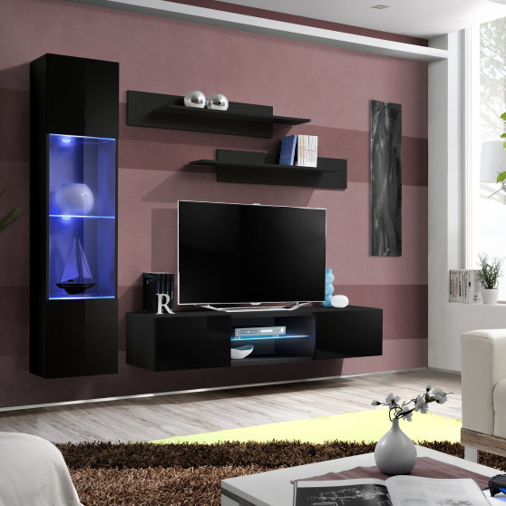 Meblościanka z oświetleniem R3 Czarny / Czarny Połysk FLY CZARNY / CZARNY POŁYSK Podstawowe