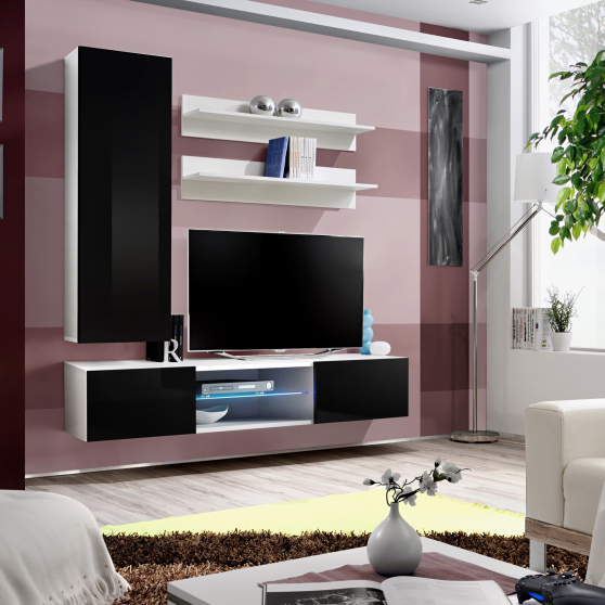 Meblościanka z oświetleniem S1 Biały / Czarny Połysk FLY BIAŁY / CZARNY POŁYSK Podstawowe