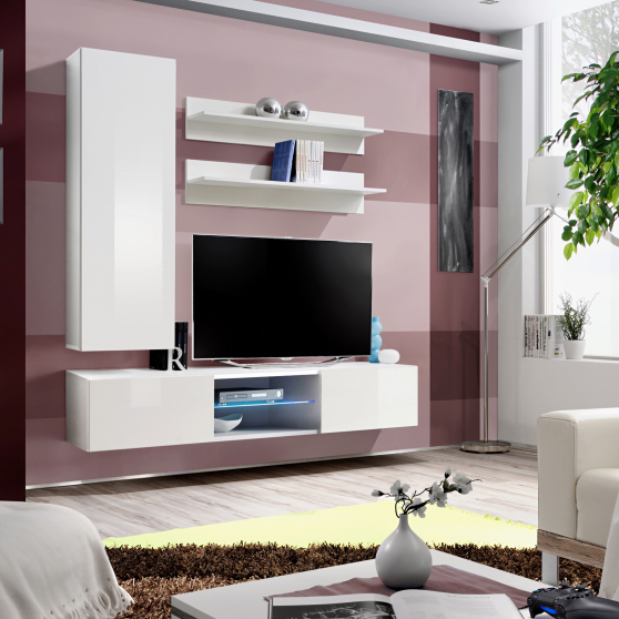 Meblościanka z oświetleniem S1 Biały / Biały Połysk FLY BIAŁY / BIAŁY POŁYSK Podstawowe