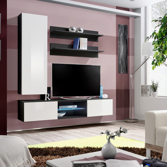 Meblościanka z oświetleniem S1 Czarny / Biały Połysk FLY CZARNY / BIAŁY POŁYSK Podstawowe